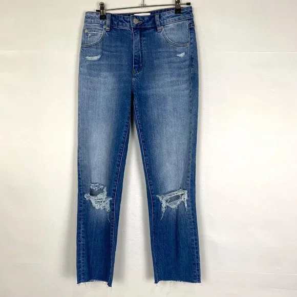 ROLLA'S Miller Mid-High Rise Distressed Slim Straight Leg Jeans Blue 24 - Picture 2 of 9